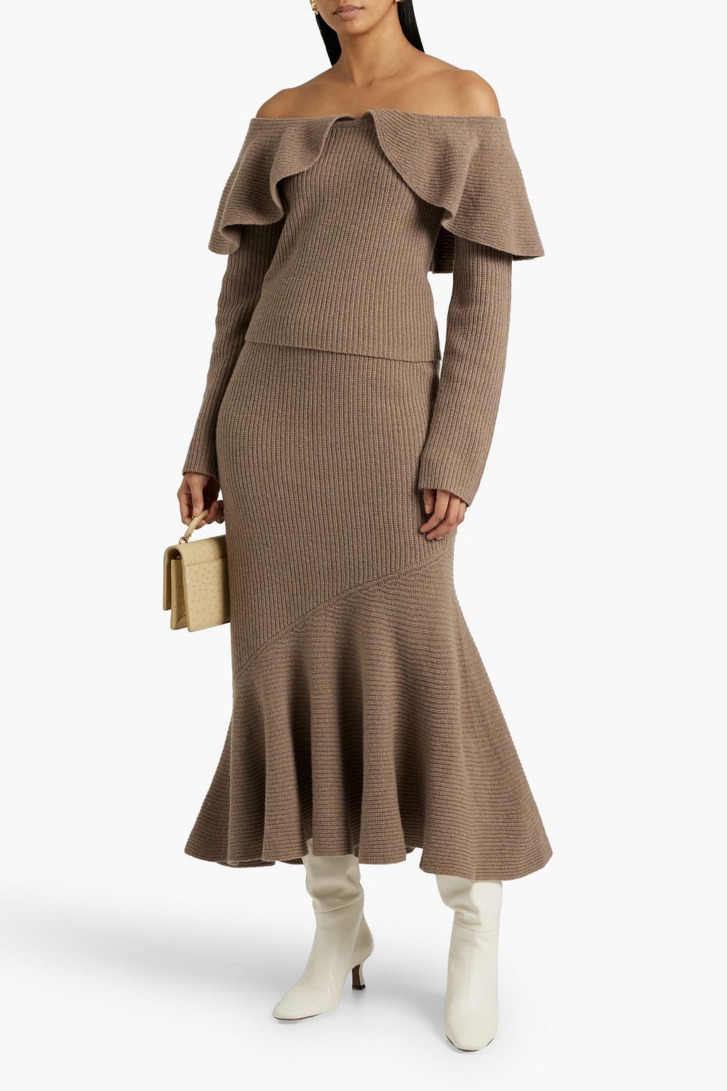 ALTUZARRA كنزة رياضية «هاسلا» من مزيج الكشمير وصوف مارينو مضلّع بتصميم مكشوف الكتفين