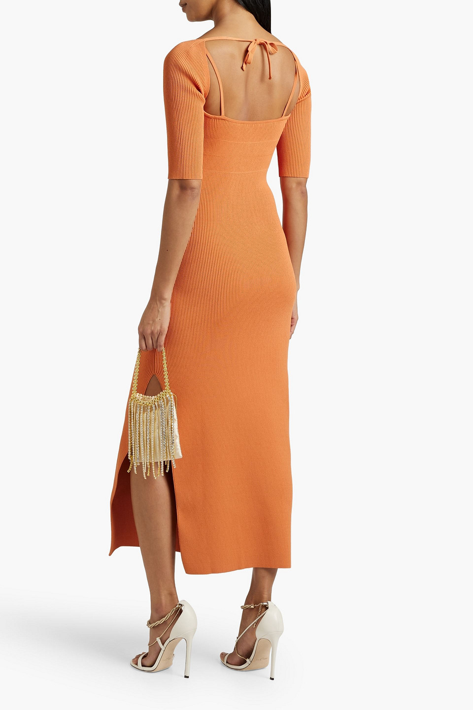 Shop Altuzarra Cutout Ribbed-knit Maxi Dress In Orange