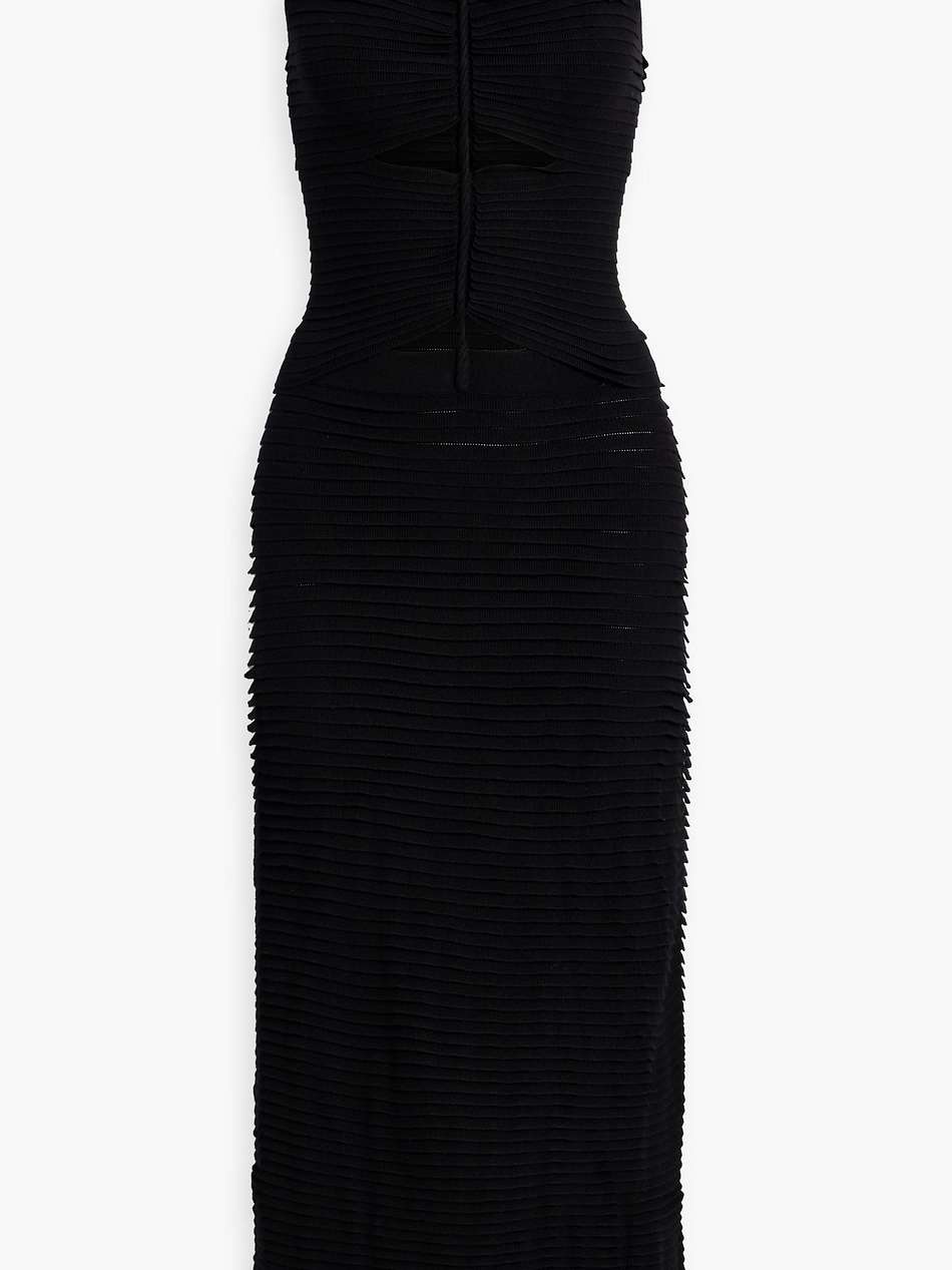 cutout pleated stretch-knit midi dress