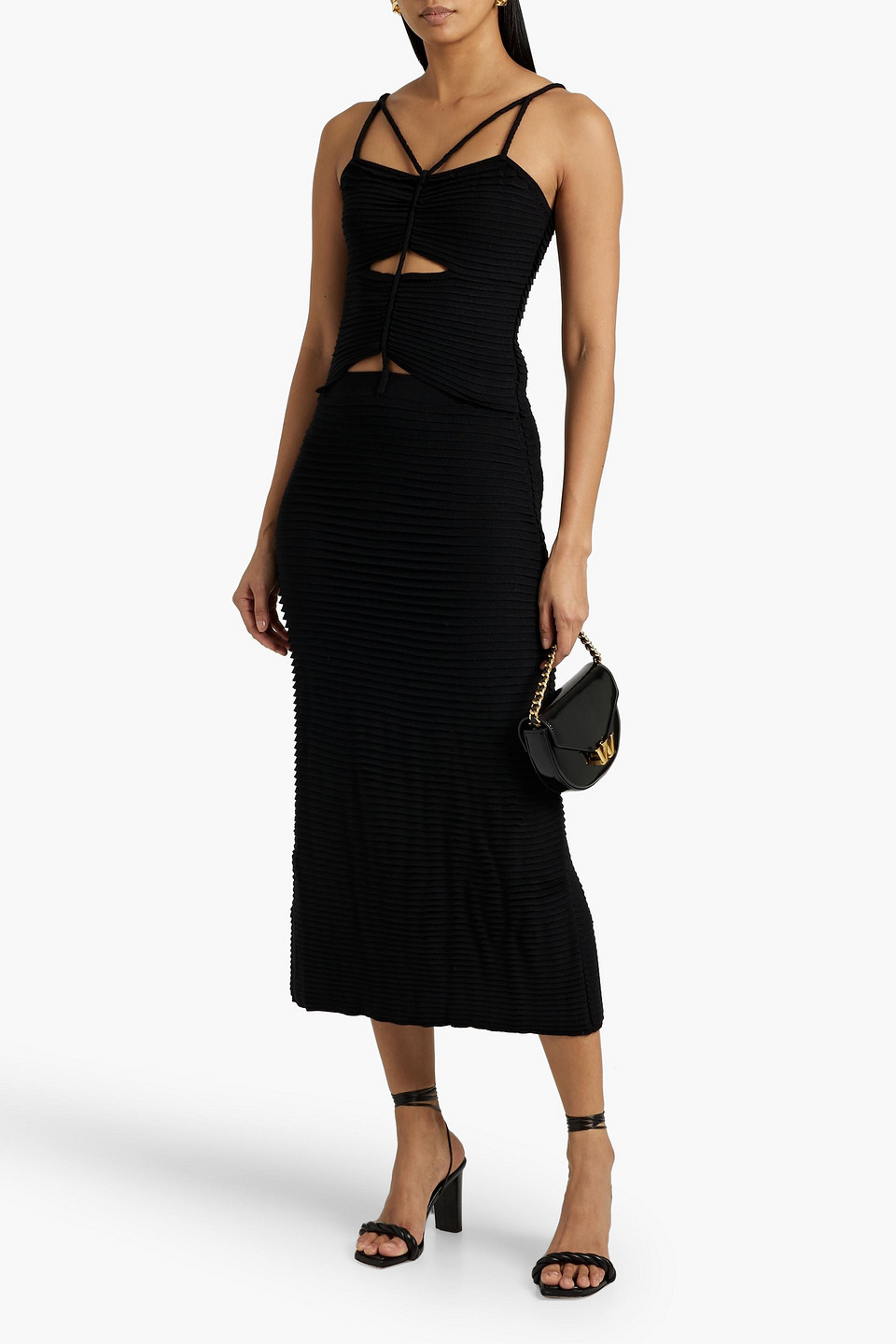 Shop Altuzarra Cutout Pleated Stretch-knit Midi Dress In Black