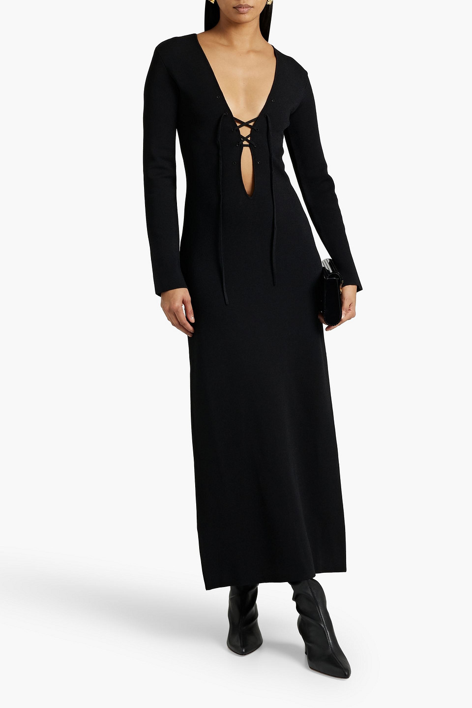 Shop Altuzarra Lace-up Stretch-knit Maxi Dress In Black