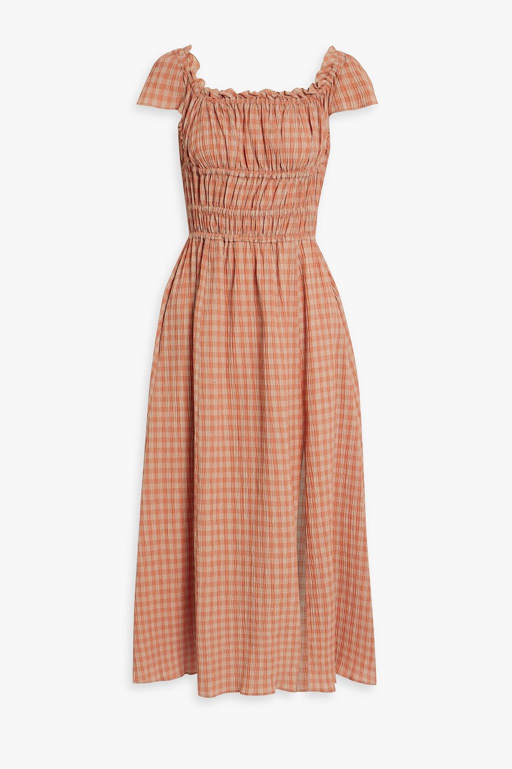 ALTUZARRA Ruffled shirred gingham cotton blend seersucker midi dress THE OUTNET