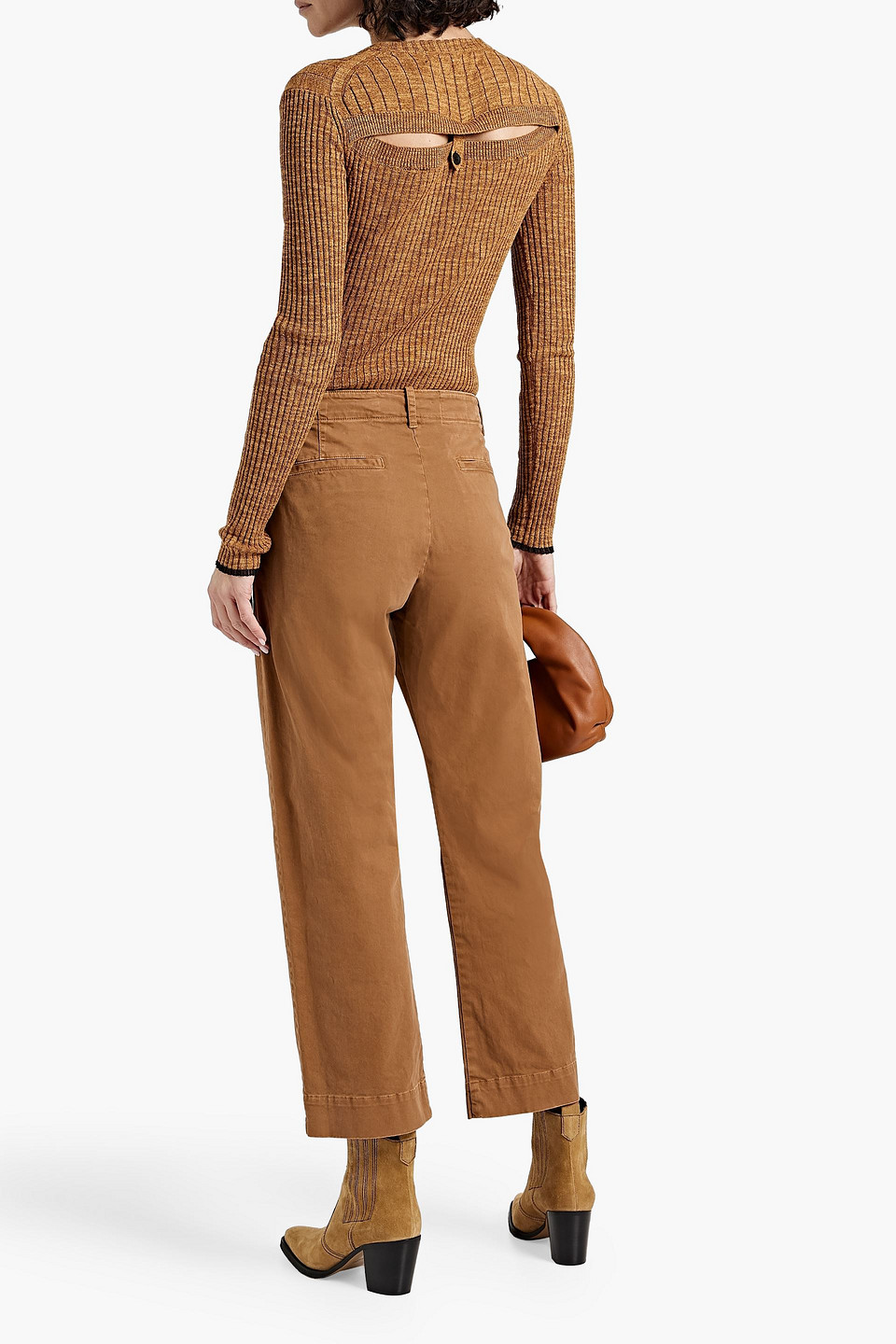 Shop Nili Lotan Tomboy Cotton-blend Twill Straight-leg Pants In Camel