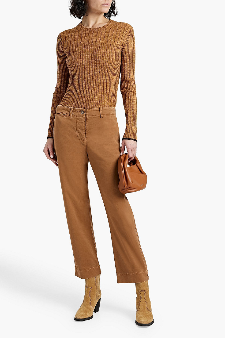 Shop Nili Lotan Tomboy Cotton-blend Twill Straight-leg Pants In Camel