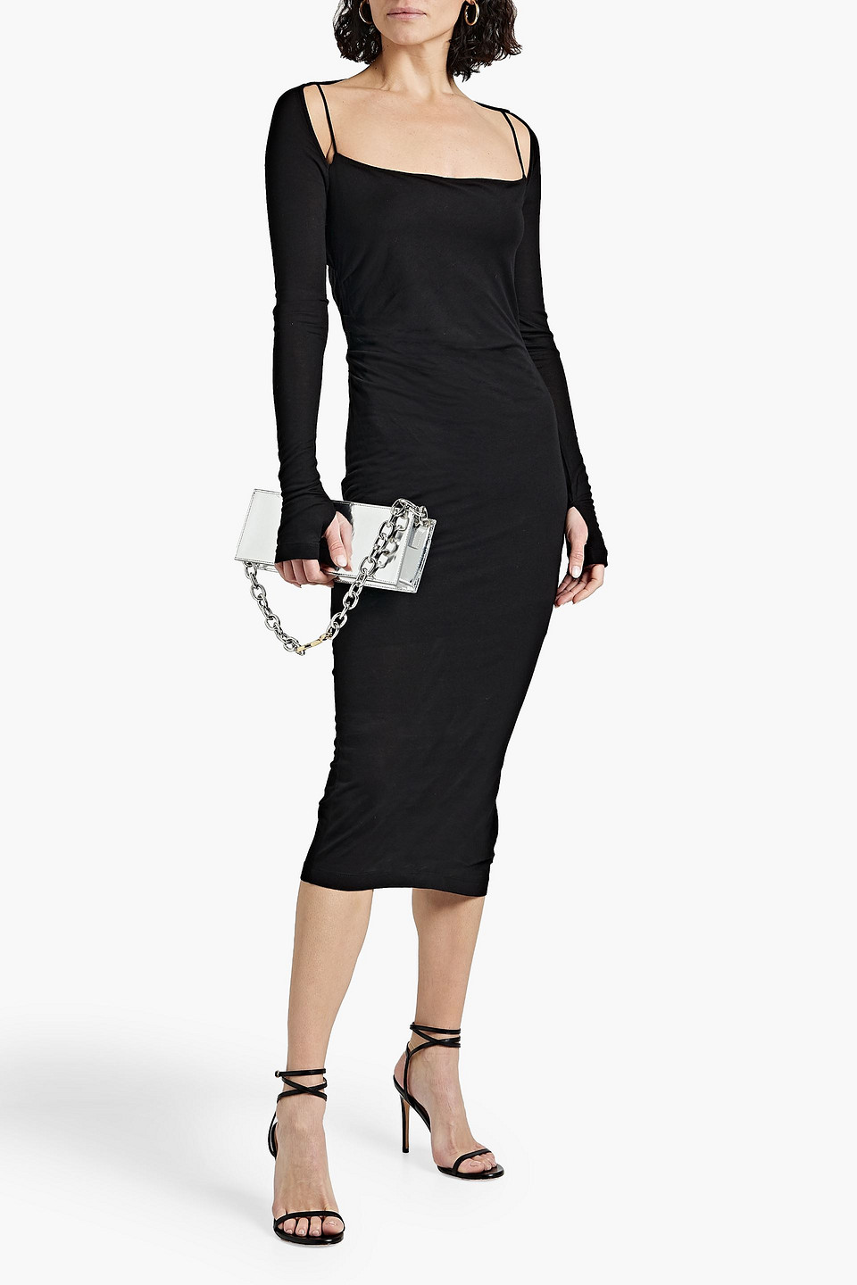 Shop Helmut Lang Cutout Jersey Midi Dress In Black