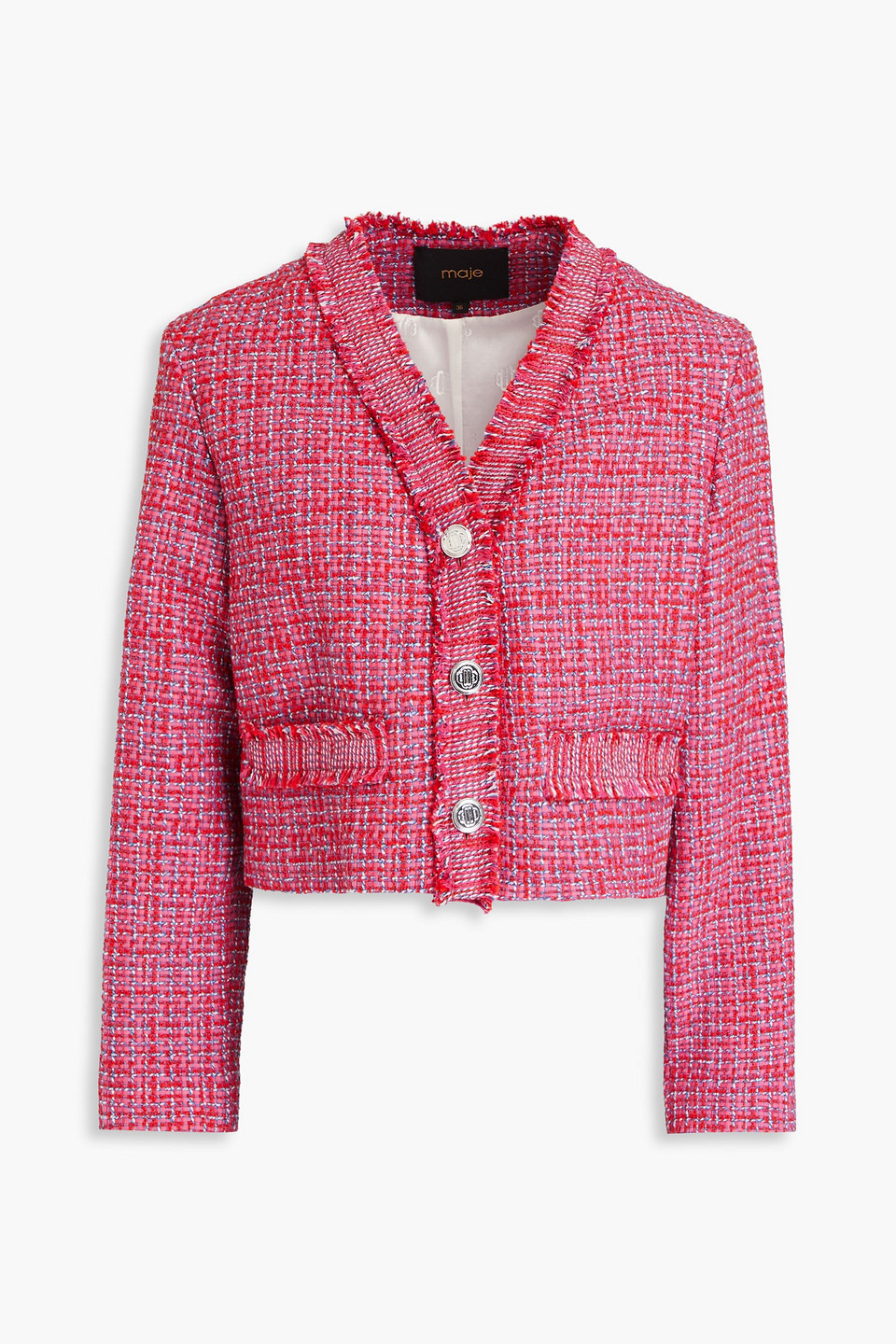 Maje Cropped Jacke Aus Tweed Mit Fransen In Rot