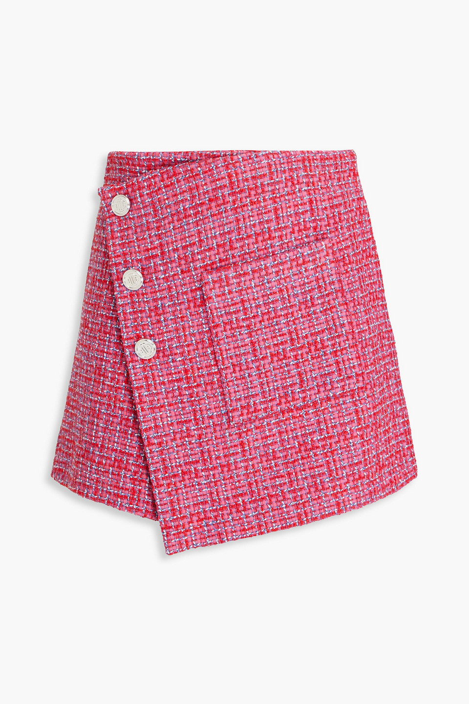 Maje - Pleated wrap-effect tweed mini skirt - Red