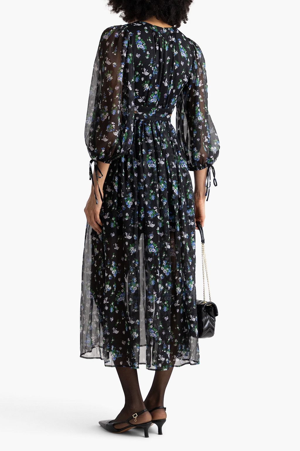 MAJE Cutout floral-print crepon midi dress