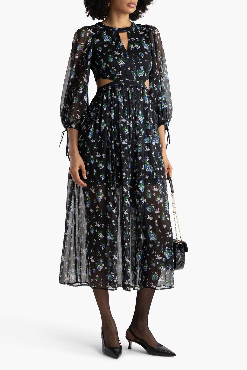MAJE Cutout floral-print crepon midi dress