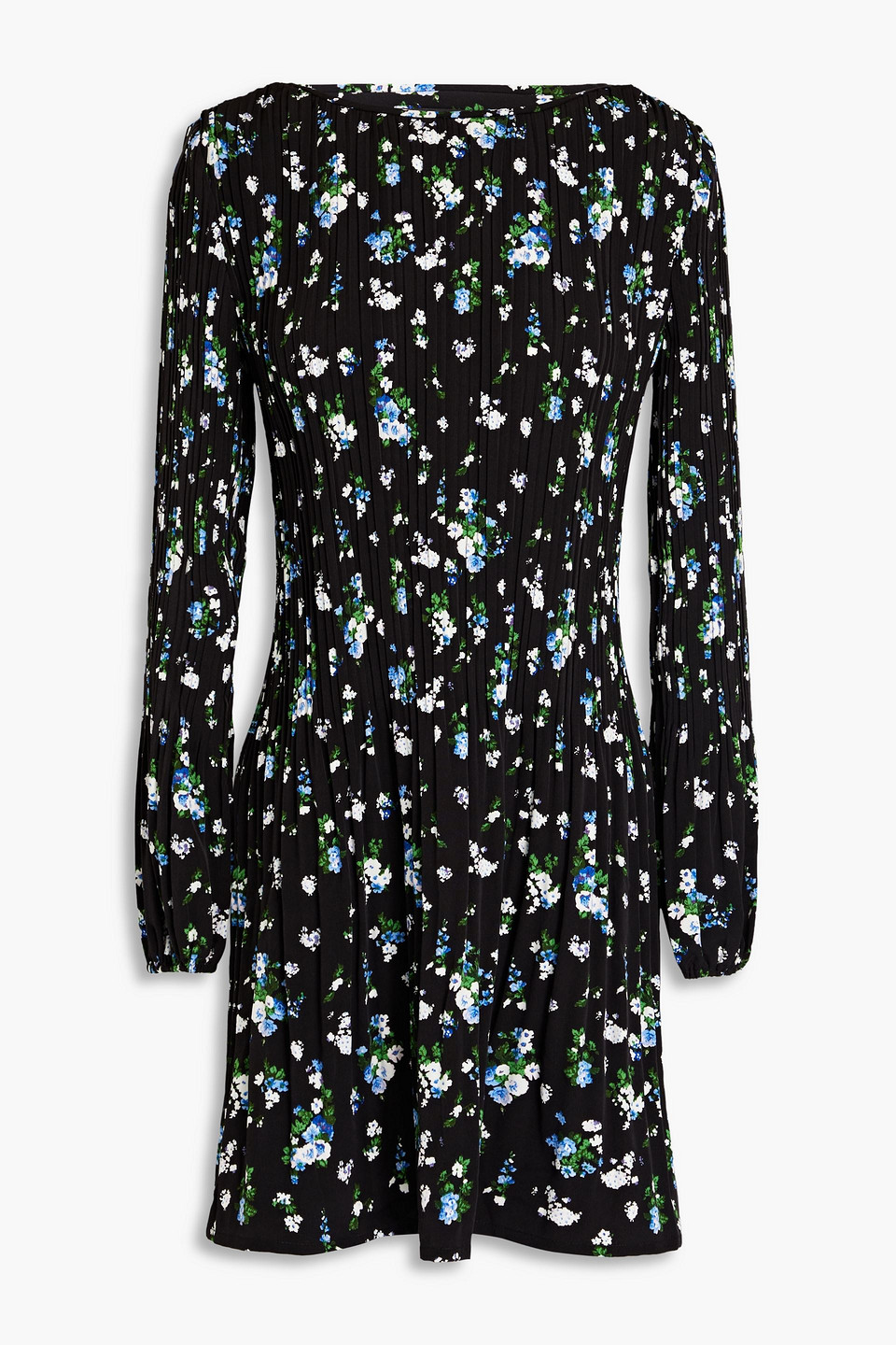 Maje Floral-print Plissé-crepe Mini Dress In Black
