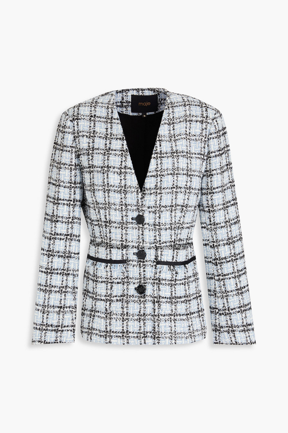 Maje Frayed Metallic Tweed Jacket In Sky Blue