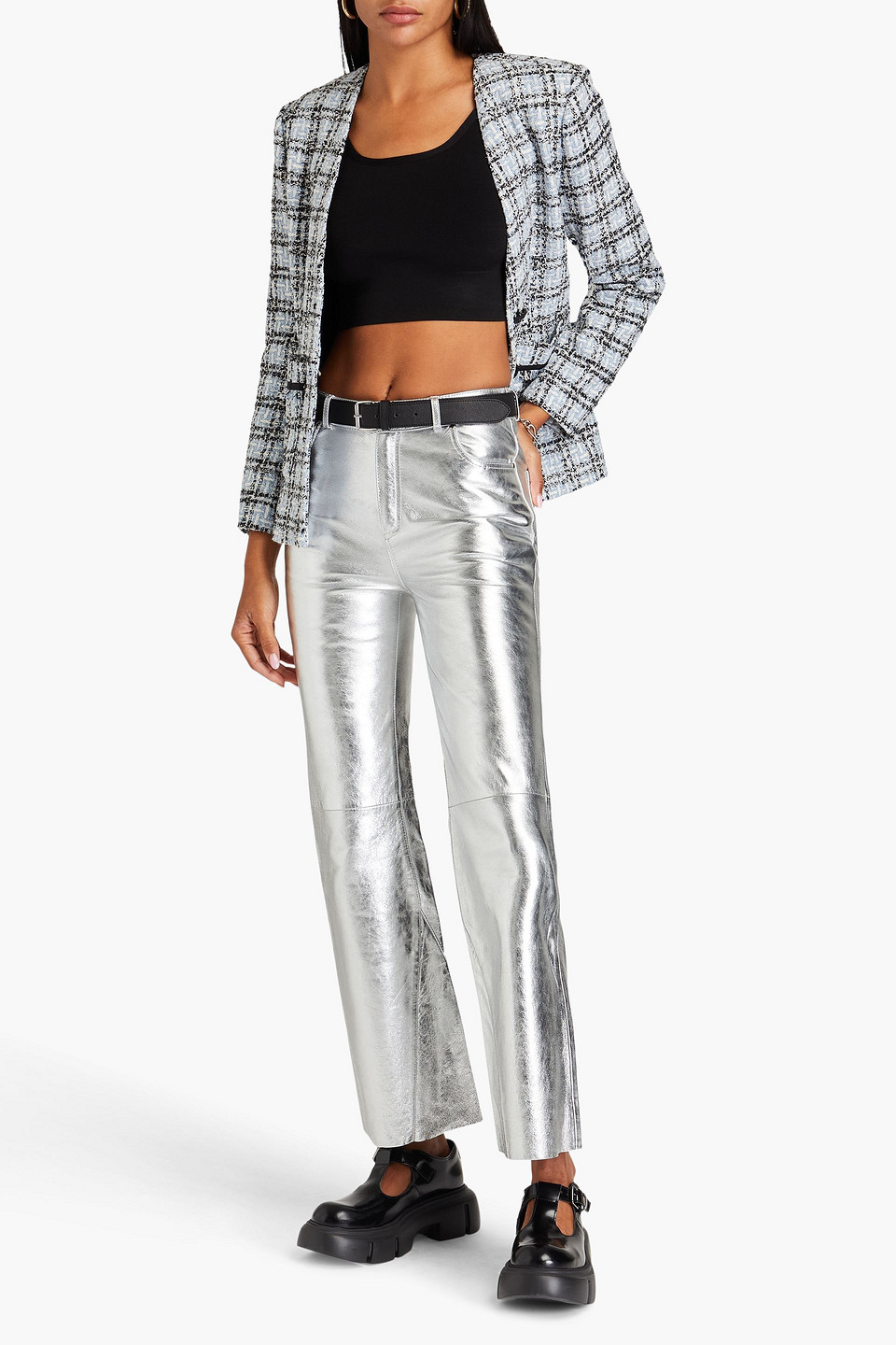 MAJE FRAYED METALLIC TWEED JACKET 