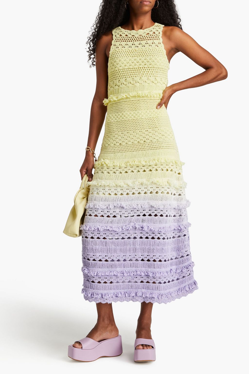 MAJE Dégradé crochet-knit cotton midi dress
