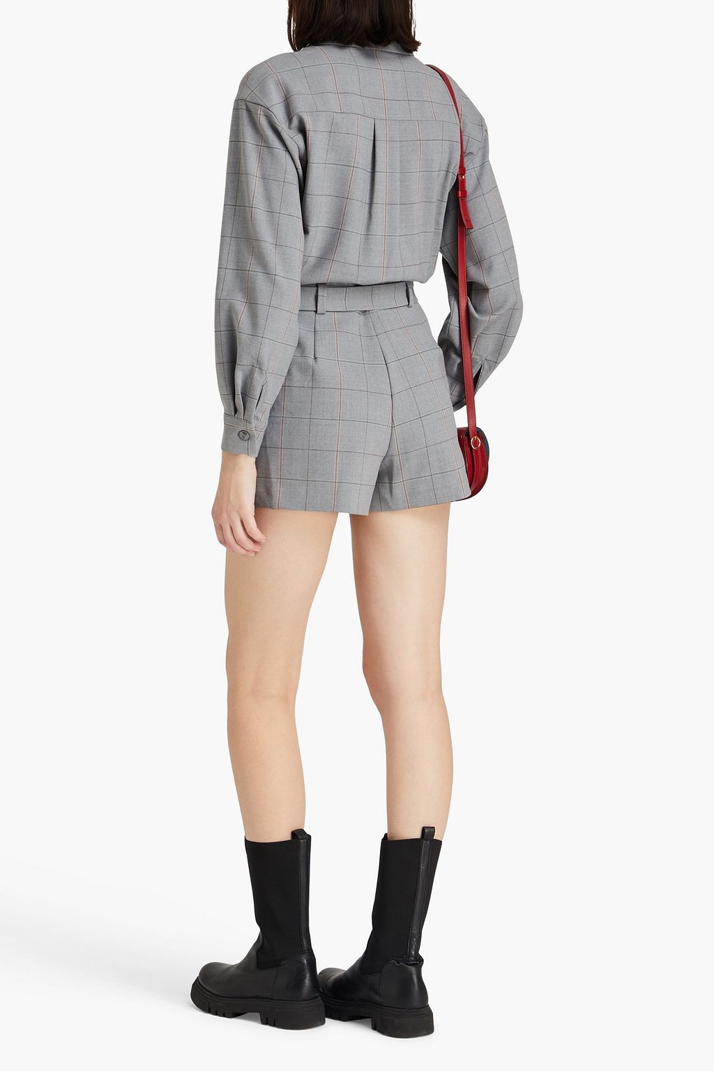 MAJE Checked wool-blend twill playsuit