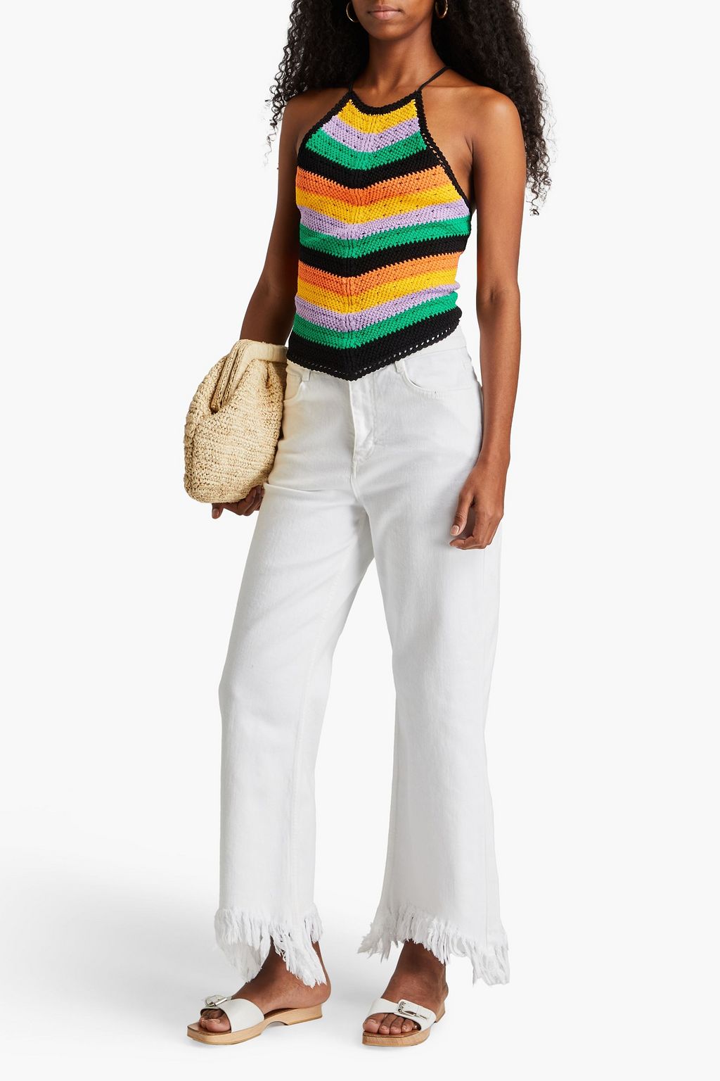 MAJE Frayed high-rise straight-leg jeans