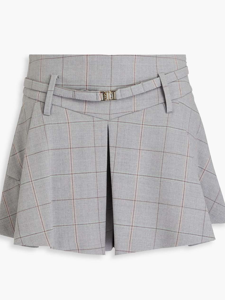 skirt-effect checked wool-blend twill shorts