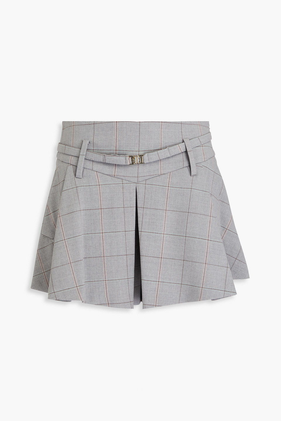 Maje Belted Checked Wool-blend Twill Shorts In Grau