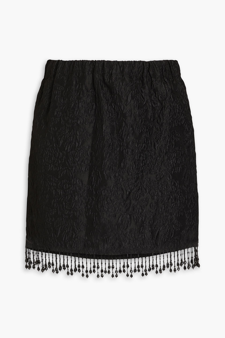 Shop Ganni Bead-embellished Cloqué Mini Skirt In Black