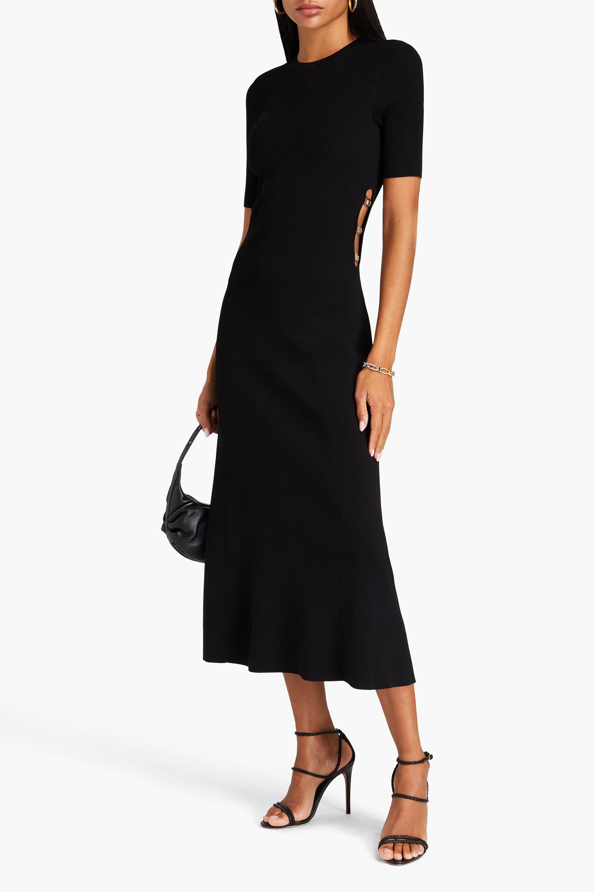 MAJE Cutout ribbed-knit midi dress