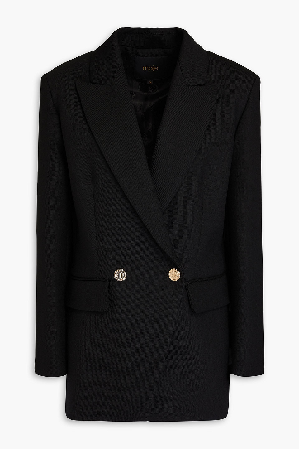 Maje Double-breasted Twill Blazer In Black