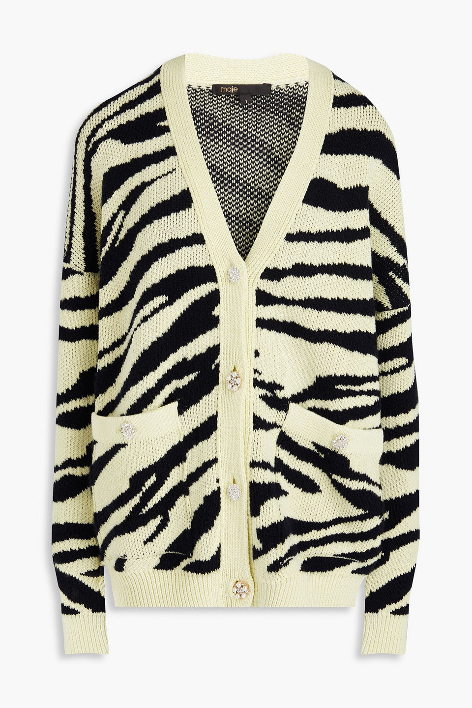 Maje Zebra-print Jacquard-knit Cardigan In Pastel Yellow