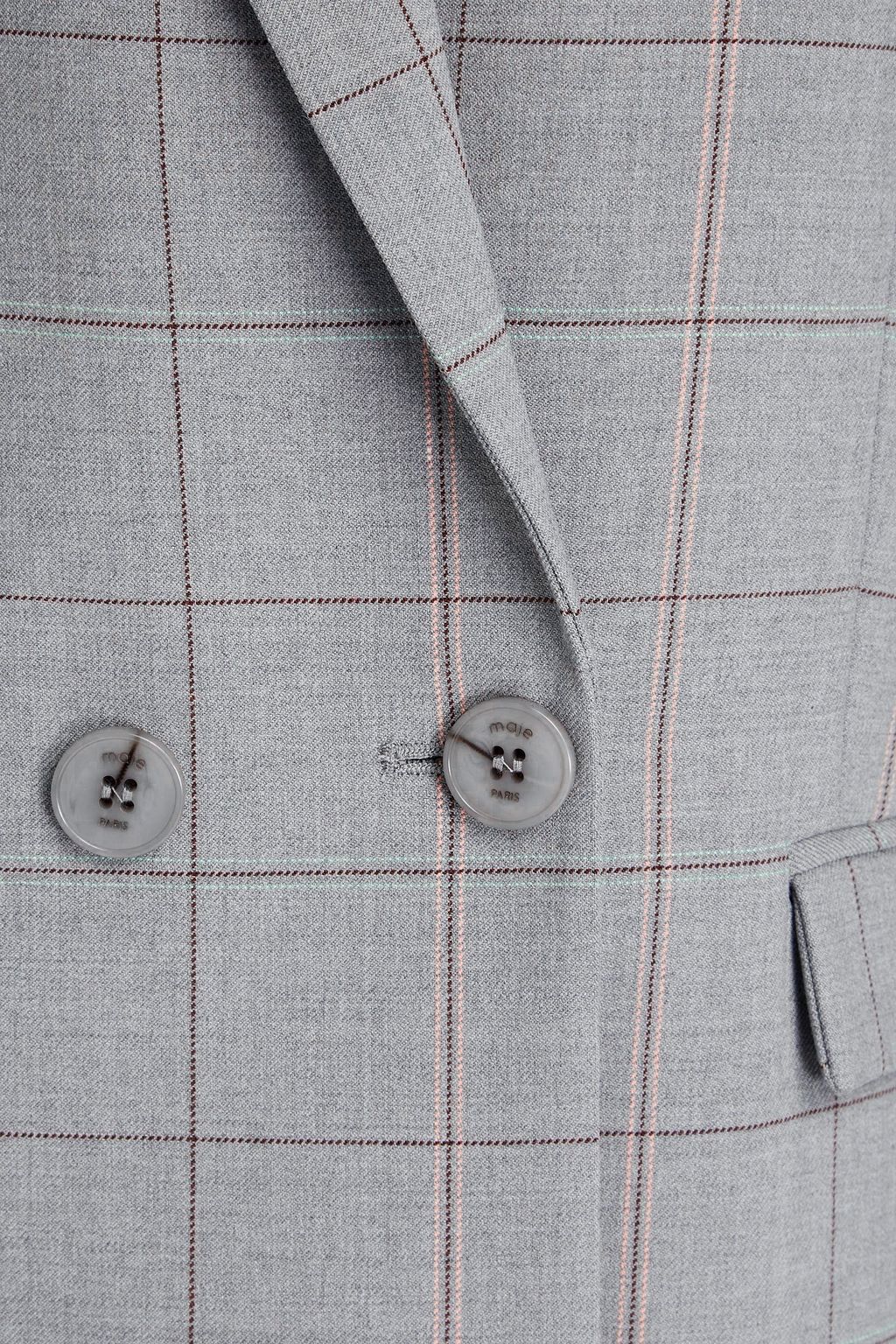 MAJE Double-breasted checked wool-blend blazer