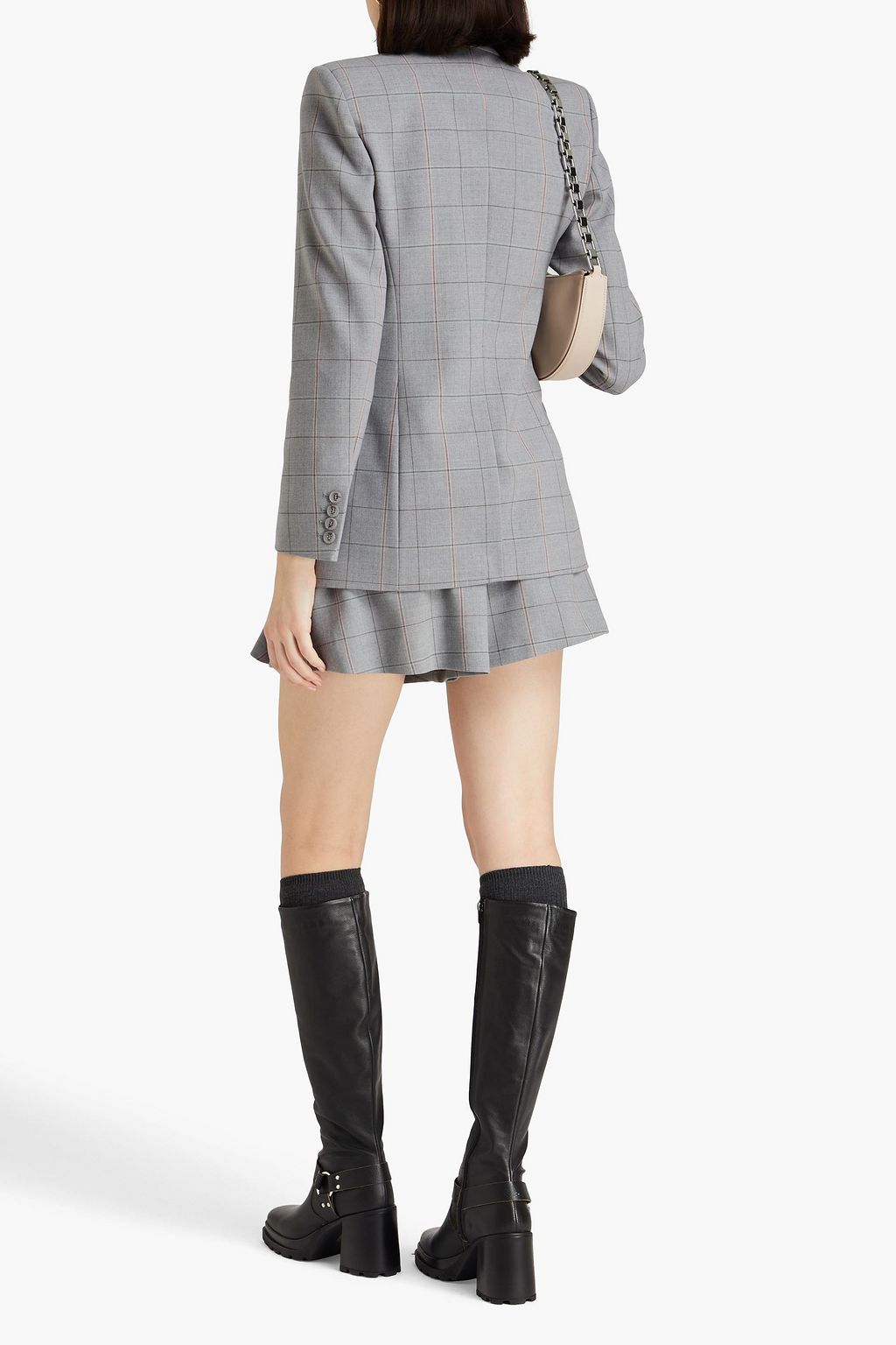 MAJE Double-breasted checked wool-blend blazer