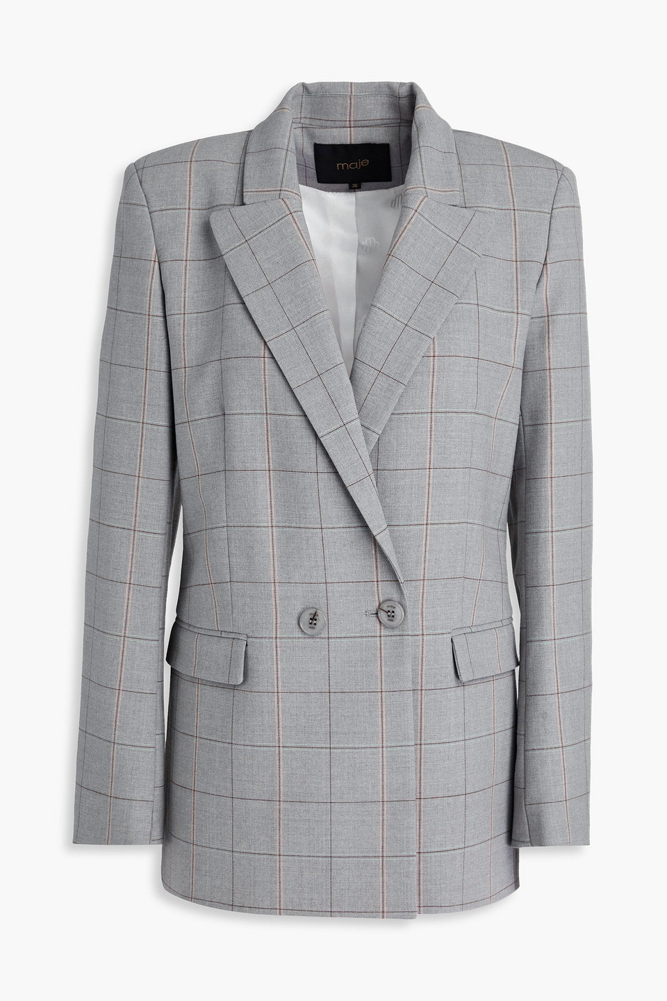 Maje Double-breasted Checked Wool-blend Blazer In Gray