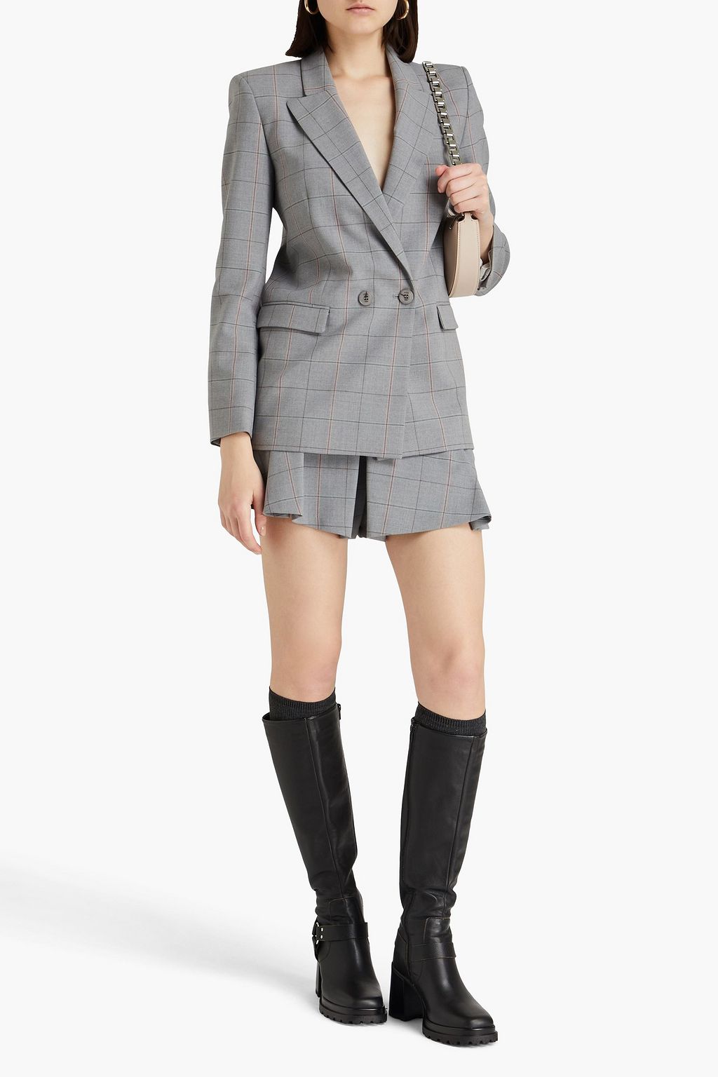 MAJE Double-breasted checked wool-blend blazer