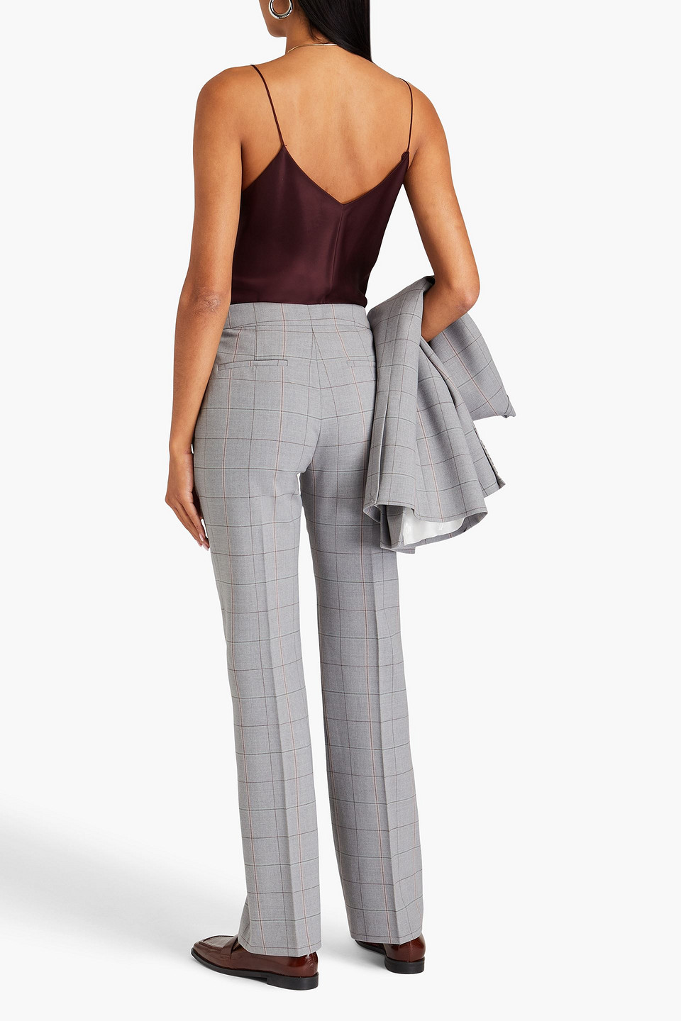 MAJE CHECKED WOOL-BLEND STRAIGHT-LEG PANTS