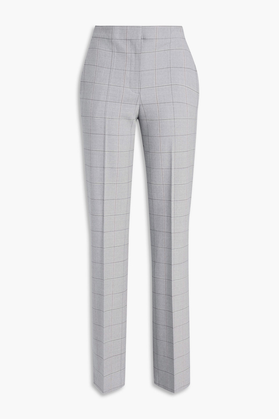Maje Checked Wool-blend Straight-leg Pants In Grau