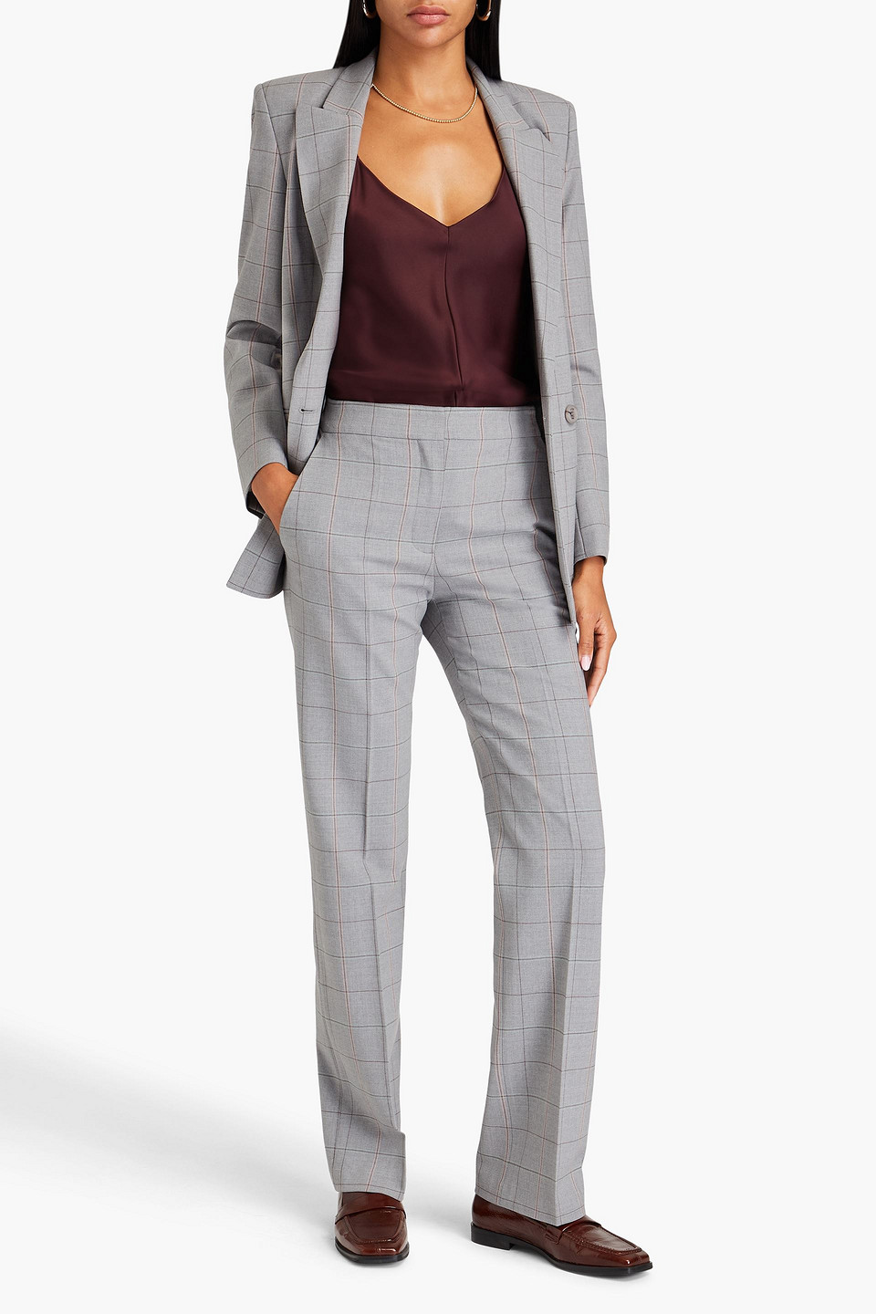 MAJE CHECKED WOOL-BLEND STRAIGHT-LEG PANTS