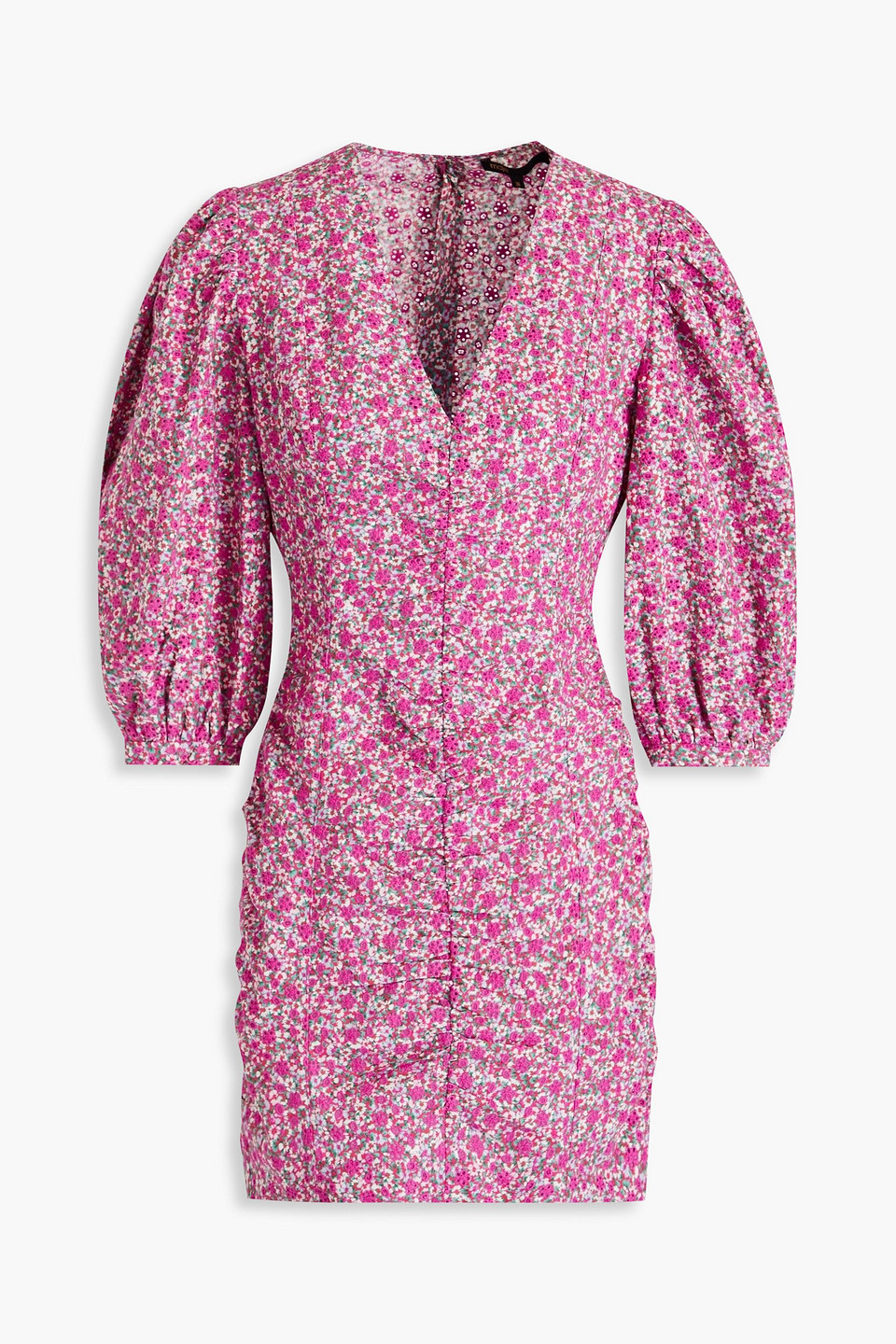 Maje Floral-print Broderie Anglaise Cotton Mini Dress In Fuchsia