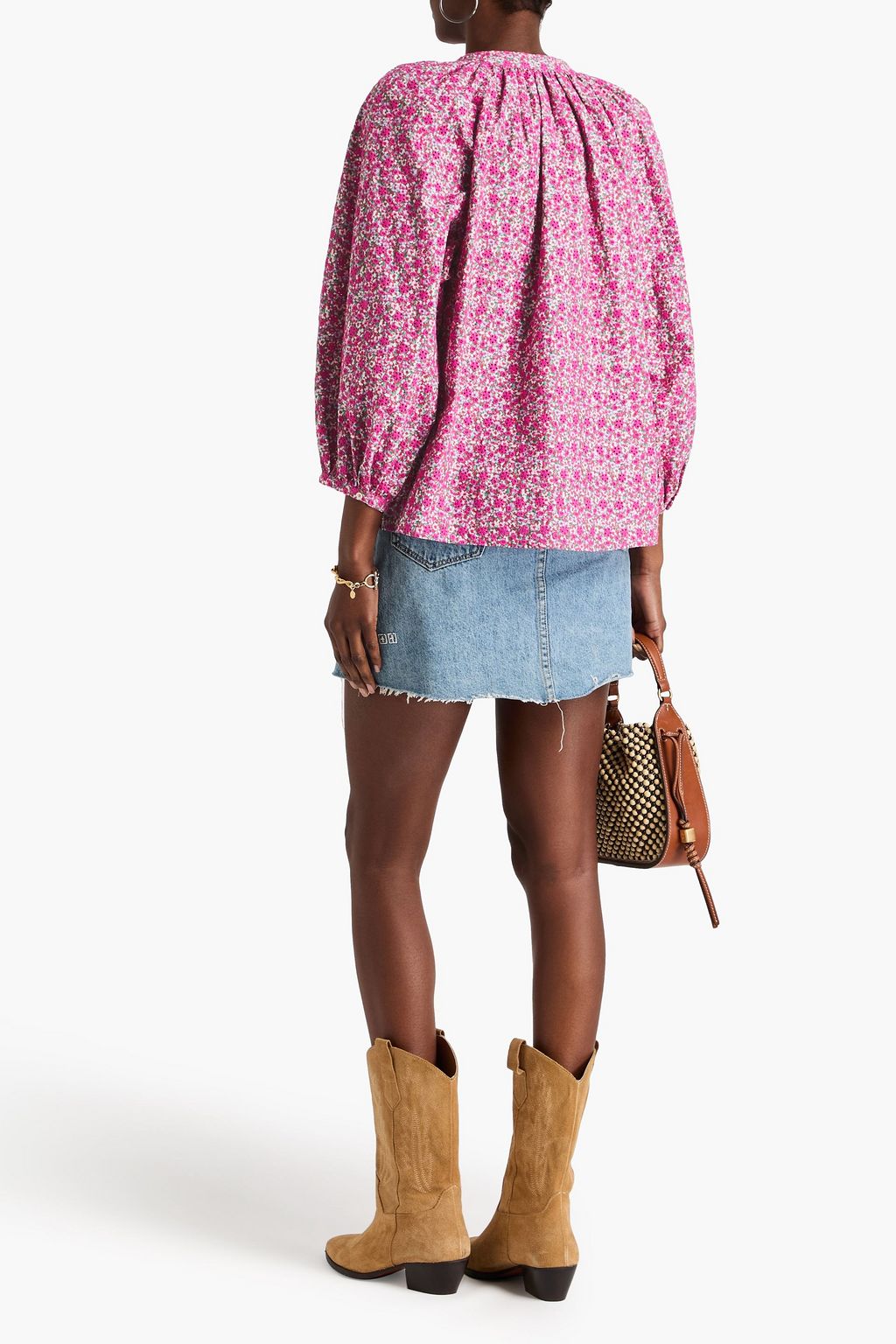MAJE Floral-print broderie anglaise cotton blouse