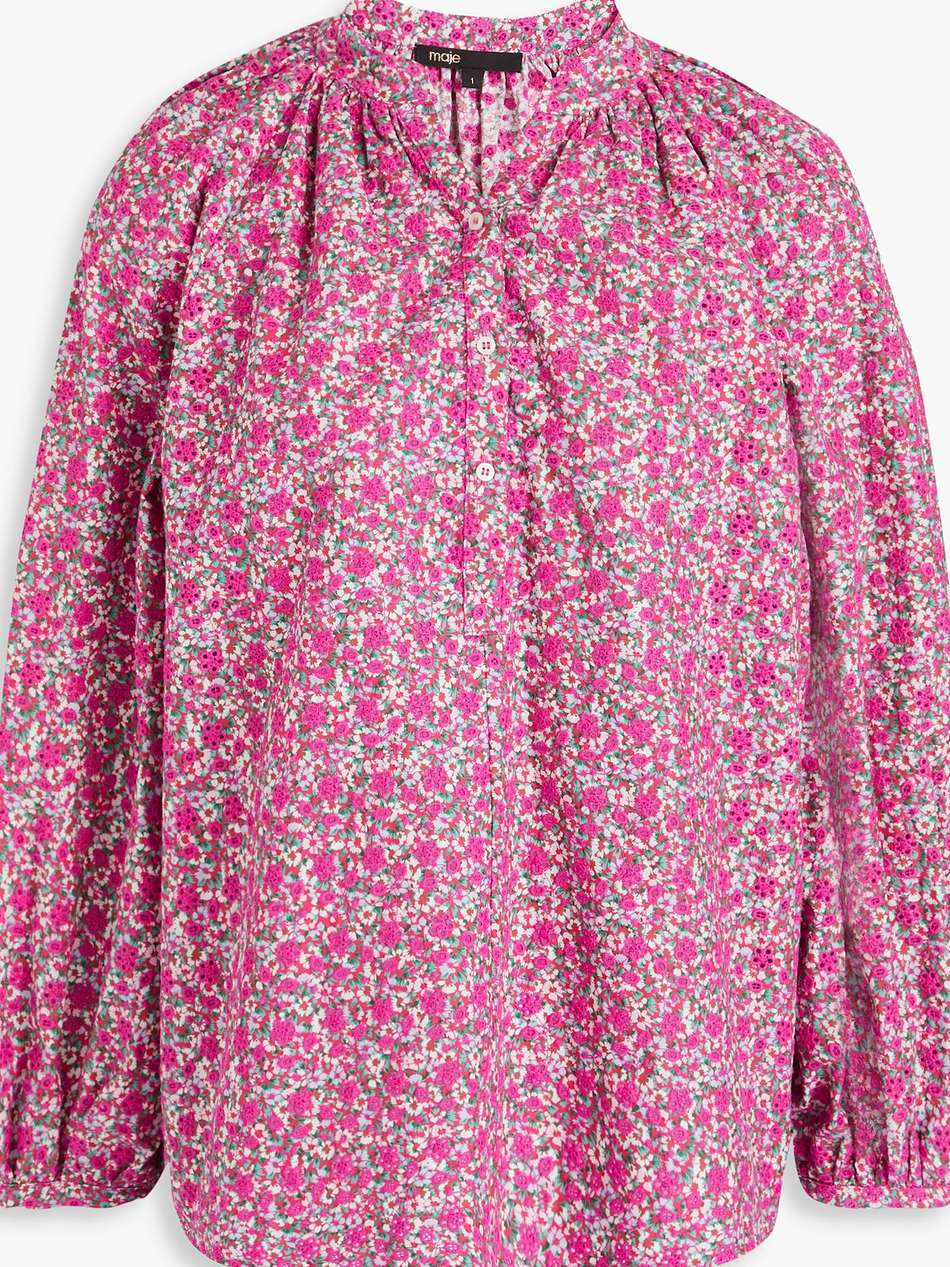 floral-print broderie anglaise cotton blouse