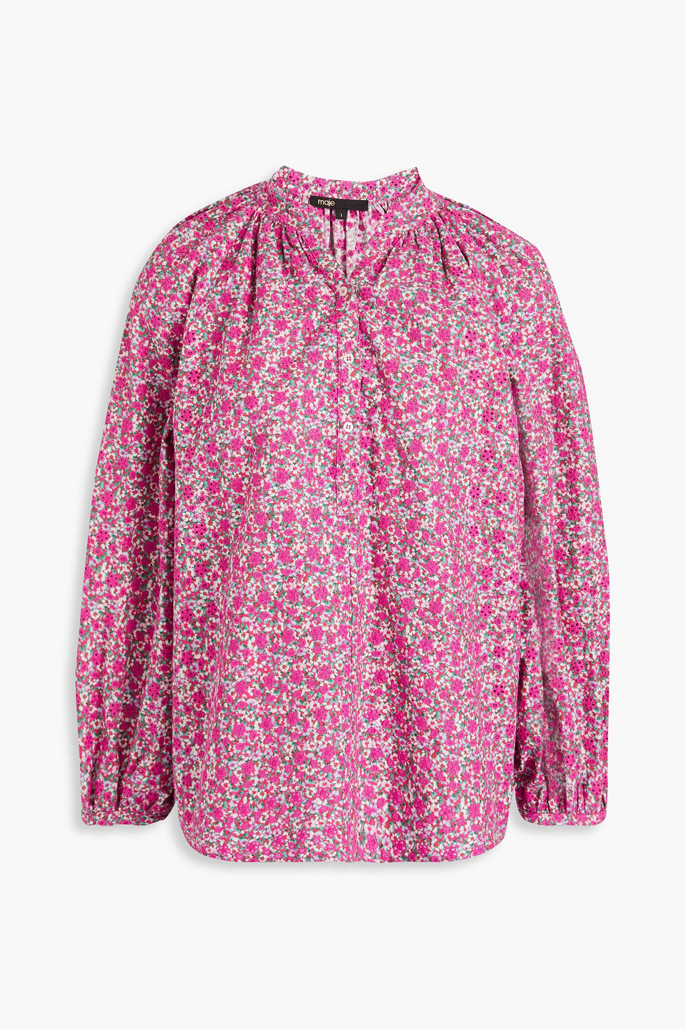 Maje Floral-print Broderie Anglaise Cotton Blouse In Fuchsia