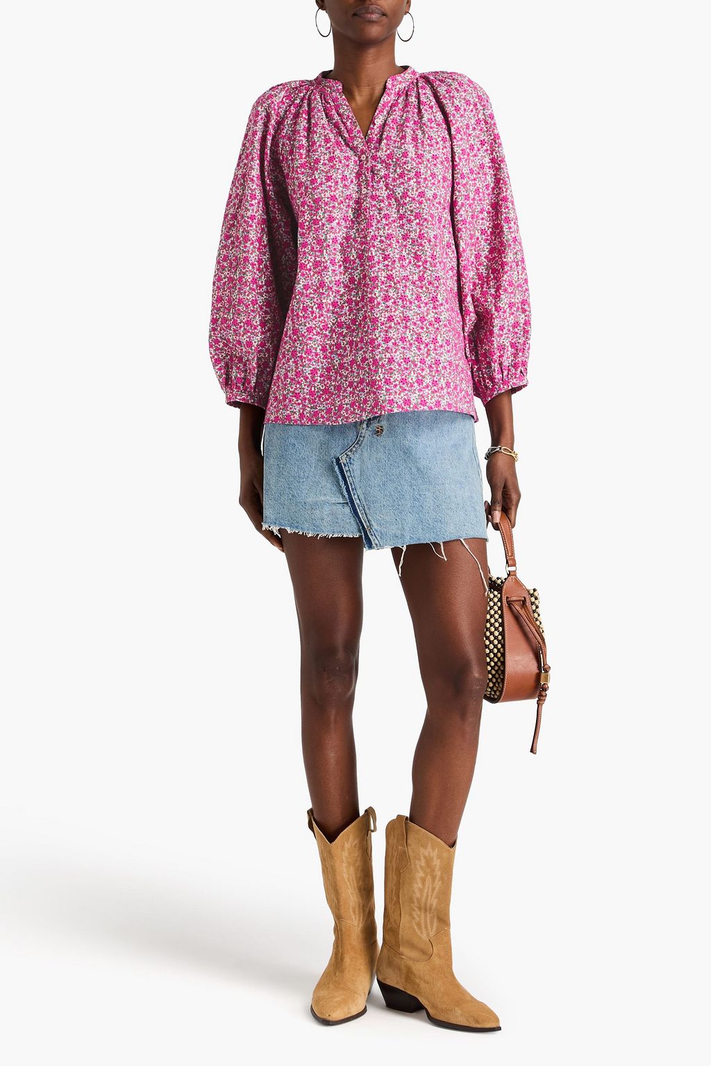 MAJE Floral-print broderie anglaise cotton blouse