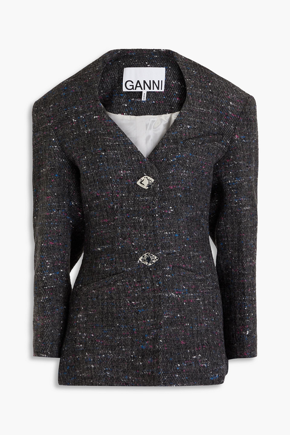 Ganni Donegal Wool-blend Bouclé-tweed Jacket In Black