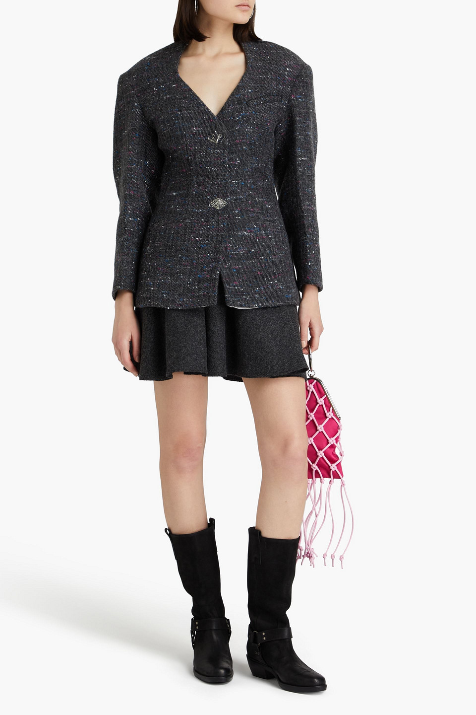 Ganni Donegal Wool-blend Bouclé-tweed Jacket In Anthracite