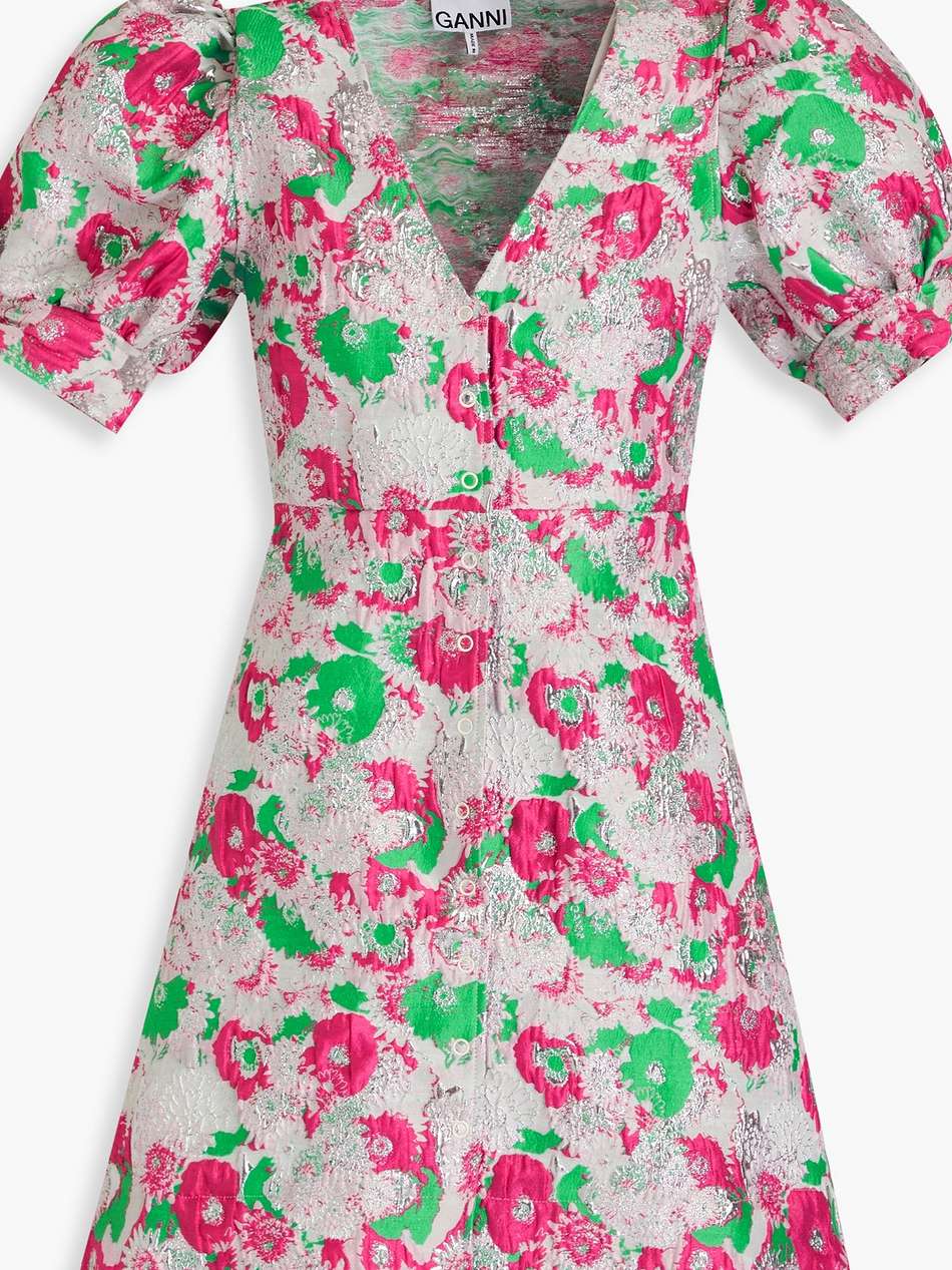 metallic brocade mini dress