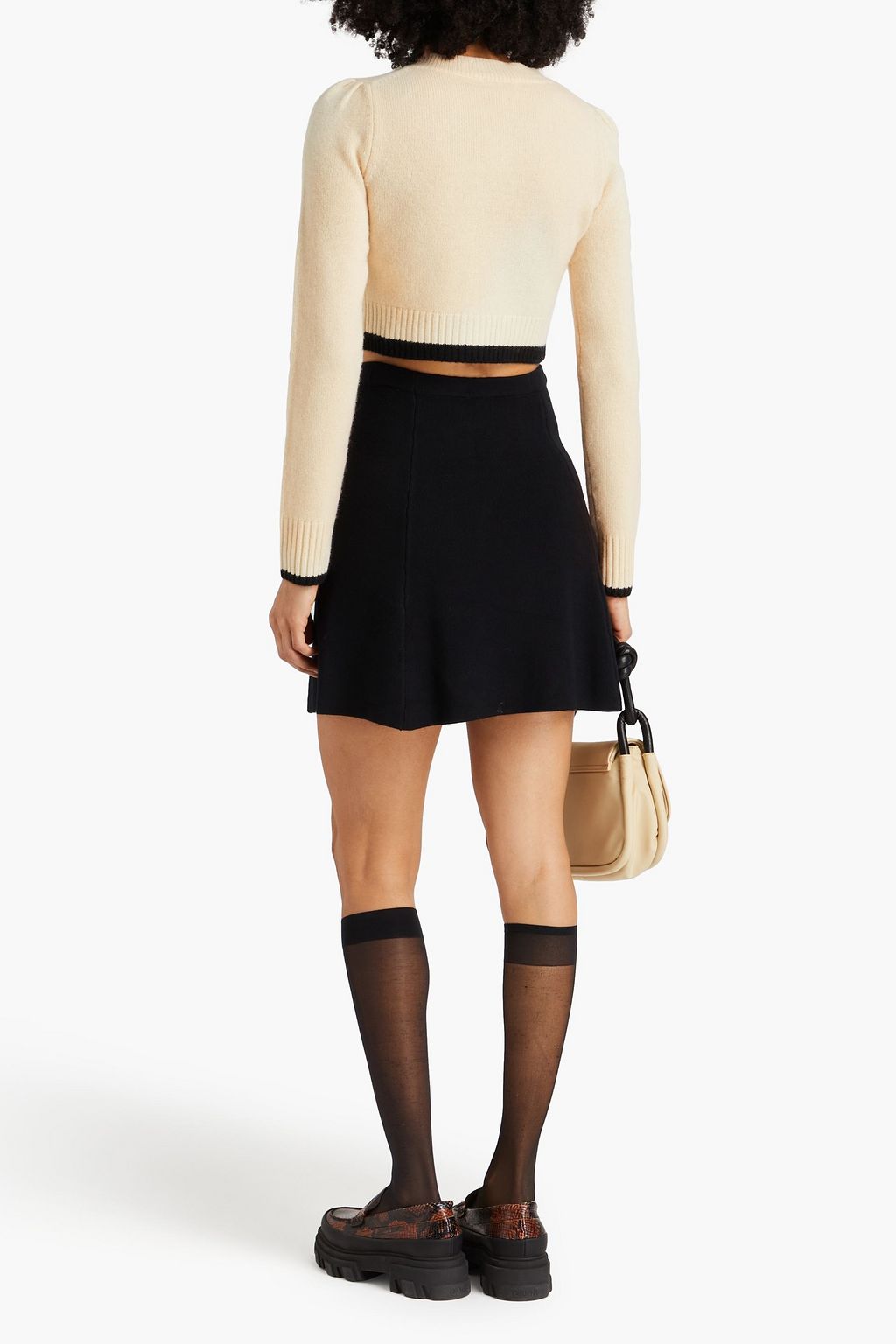 GANNI Cropped embellished wool and cashmere-blend cardigan