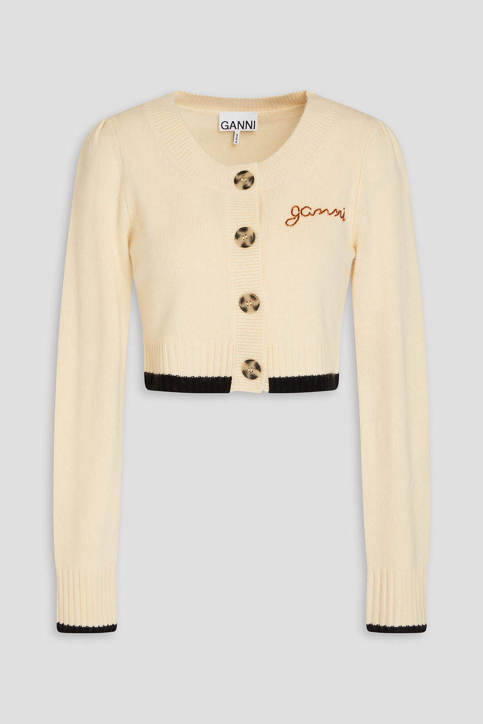 Ganni Cardigan In Wool And Cashmere Blend In Cream