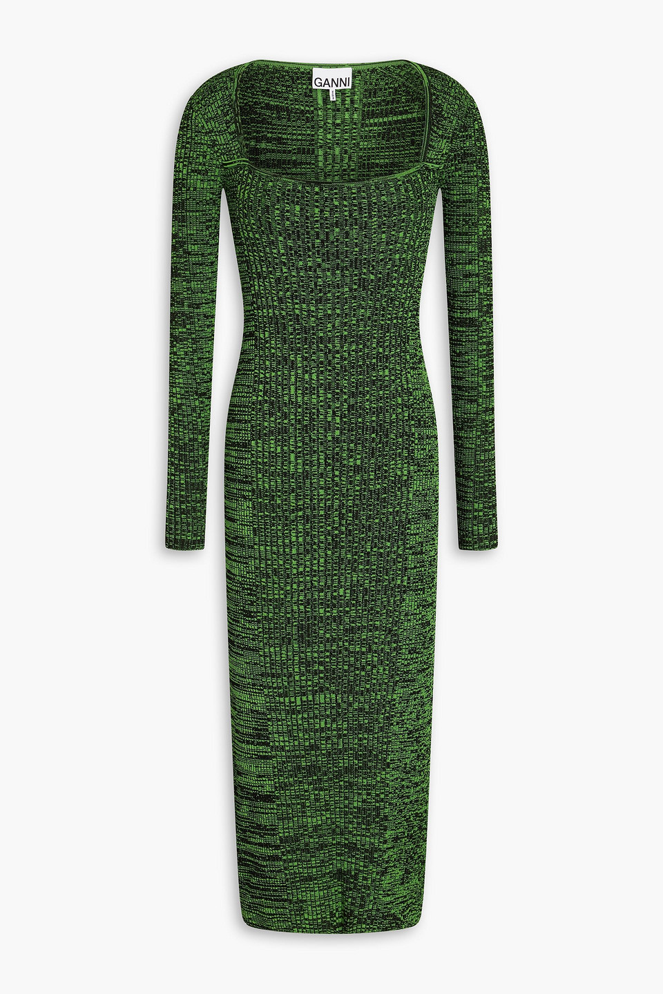 Marled ribbed-knit midi dress