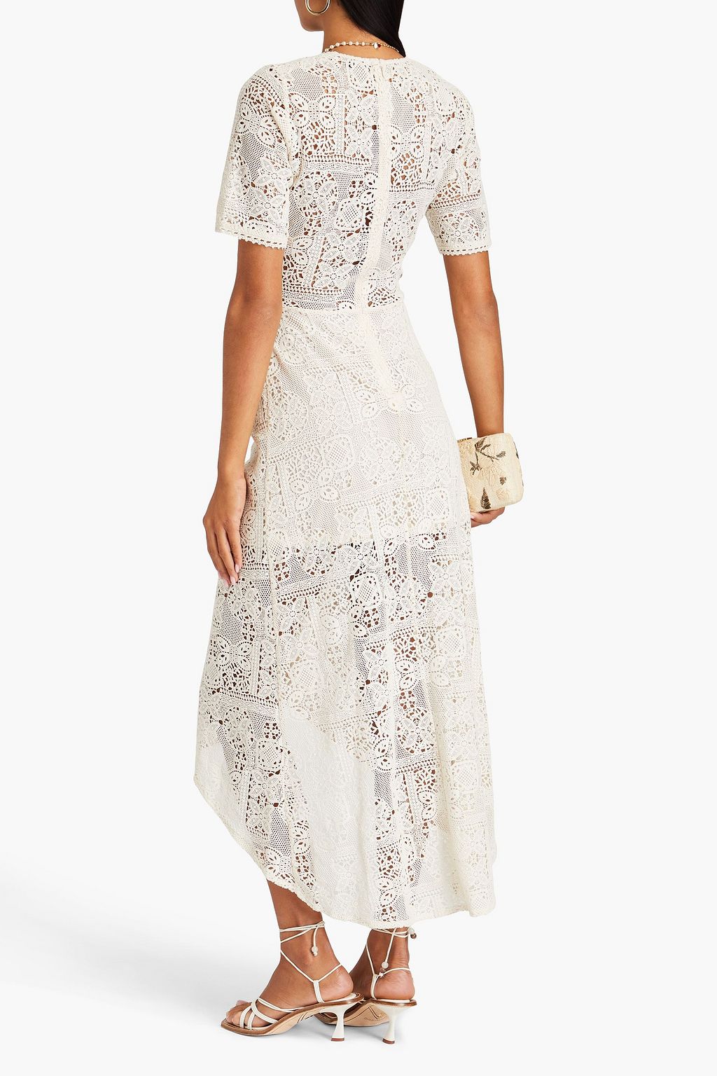 MAJE Cutout ruched crocheted lace midi dress
