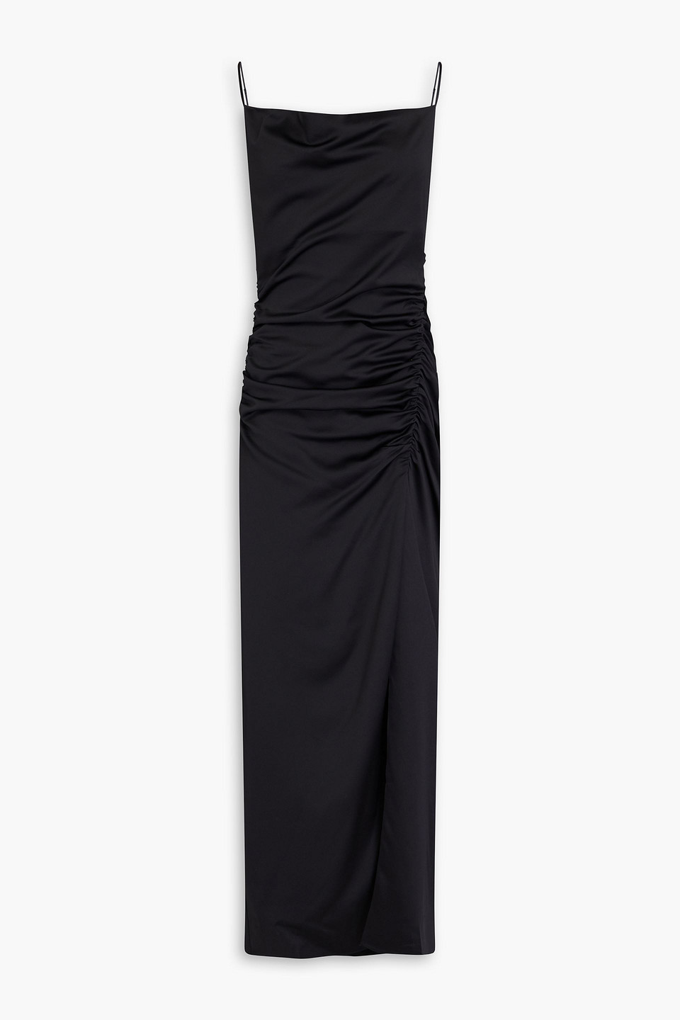 Maje Ruched Satin Midi Dress In Schwarz