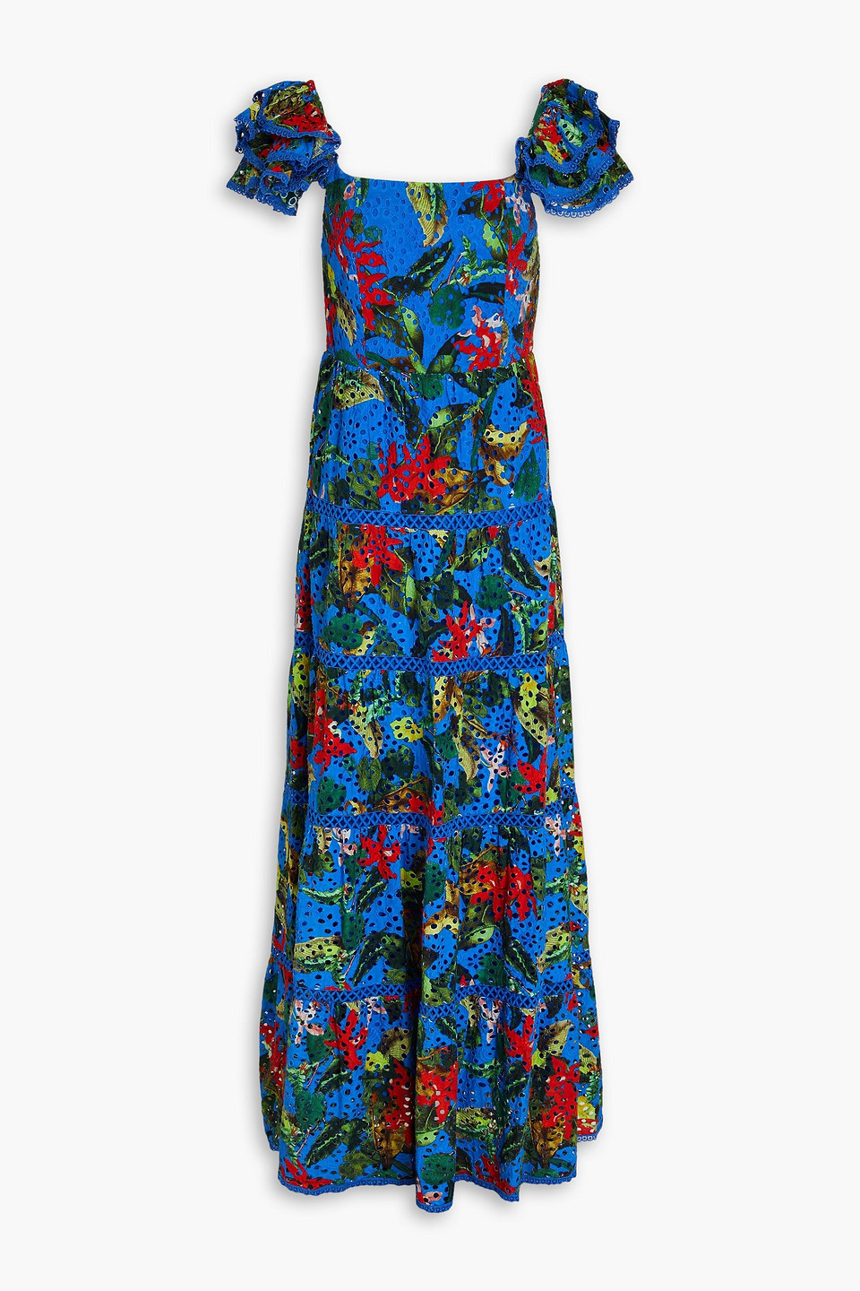 Alice And Olivia Floral-print Broderie Anglaise Cotton Maxi Dress In Blue