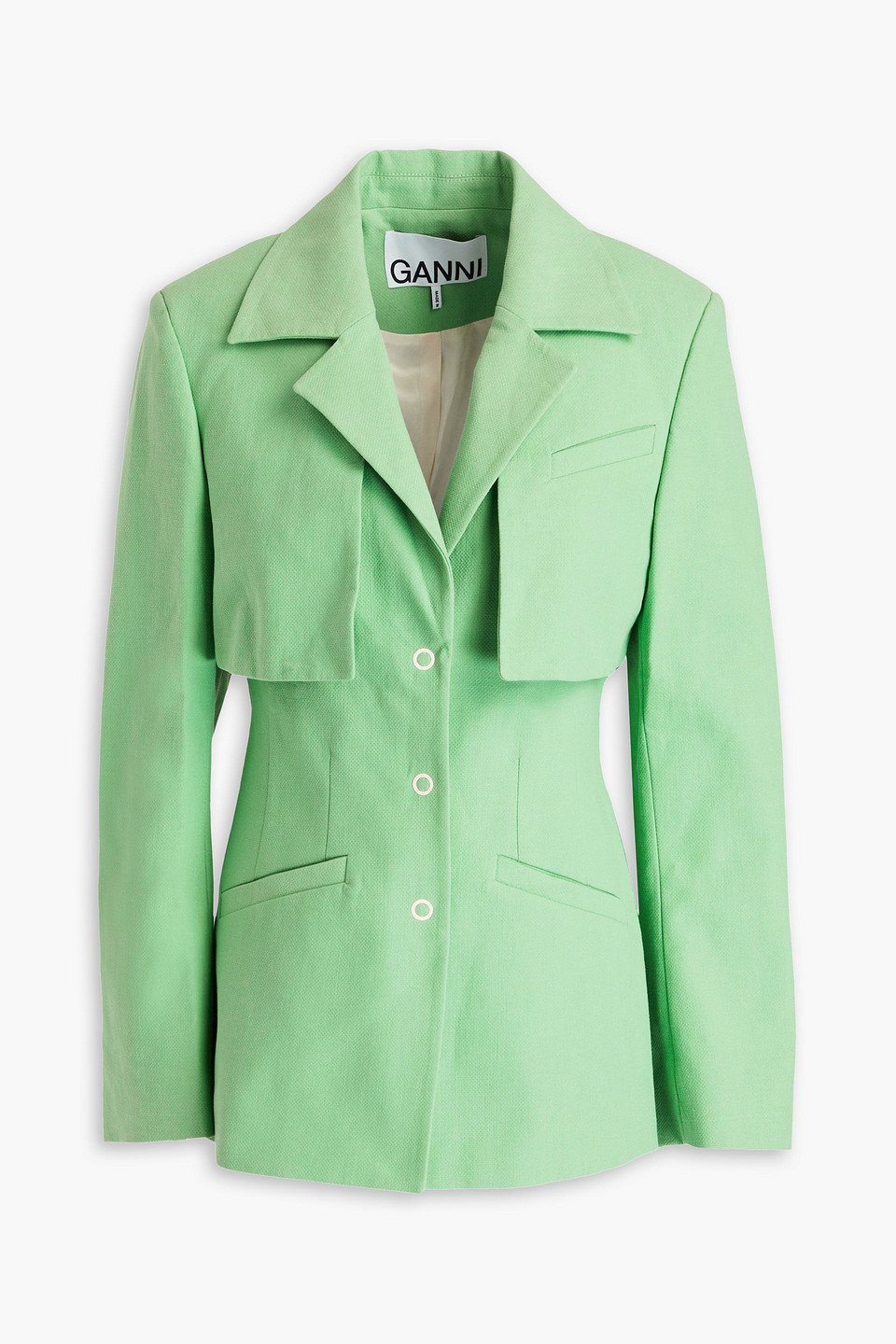 Ganni + Net Sustain Layered Organic Cotton-voile Blazer In Light Green