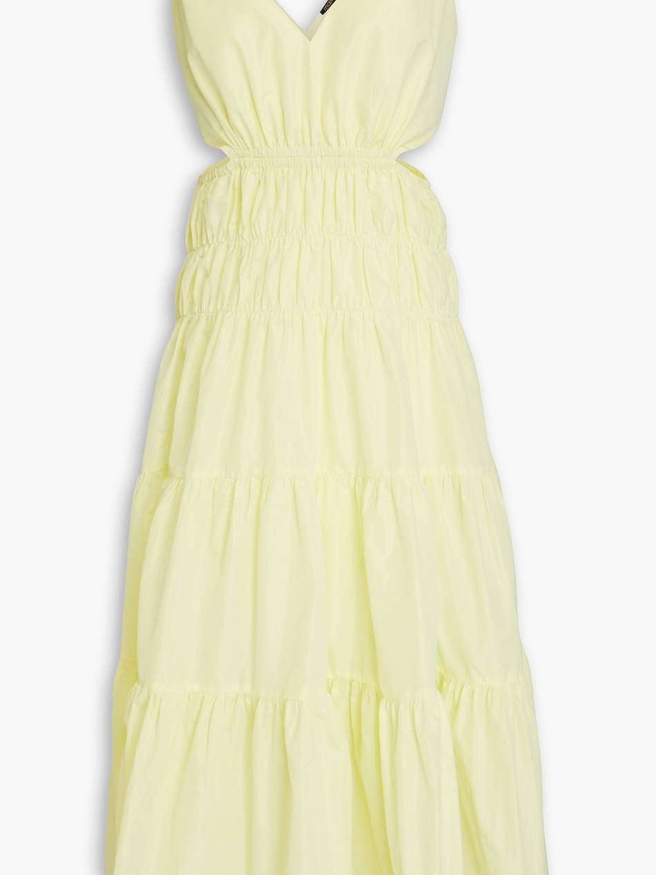 cutout shirred taffeta midi dress
