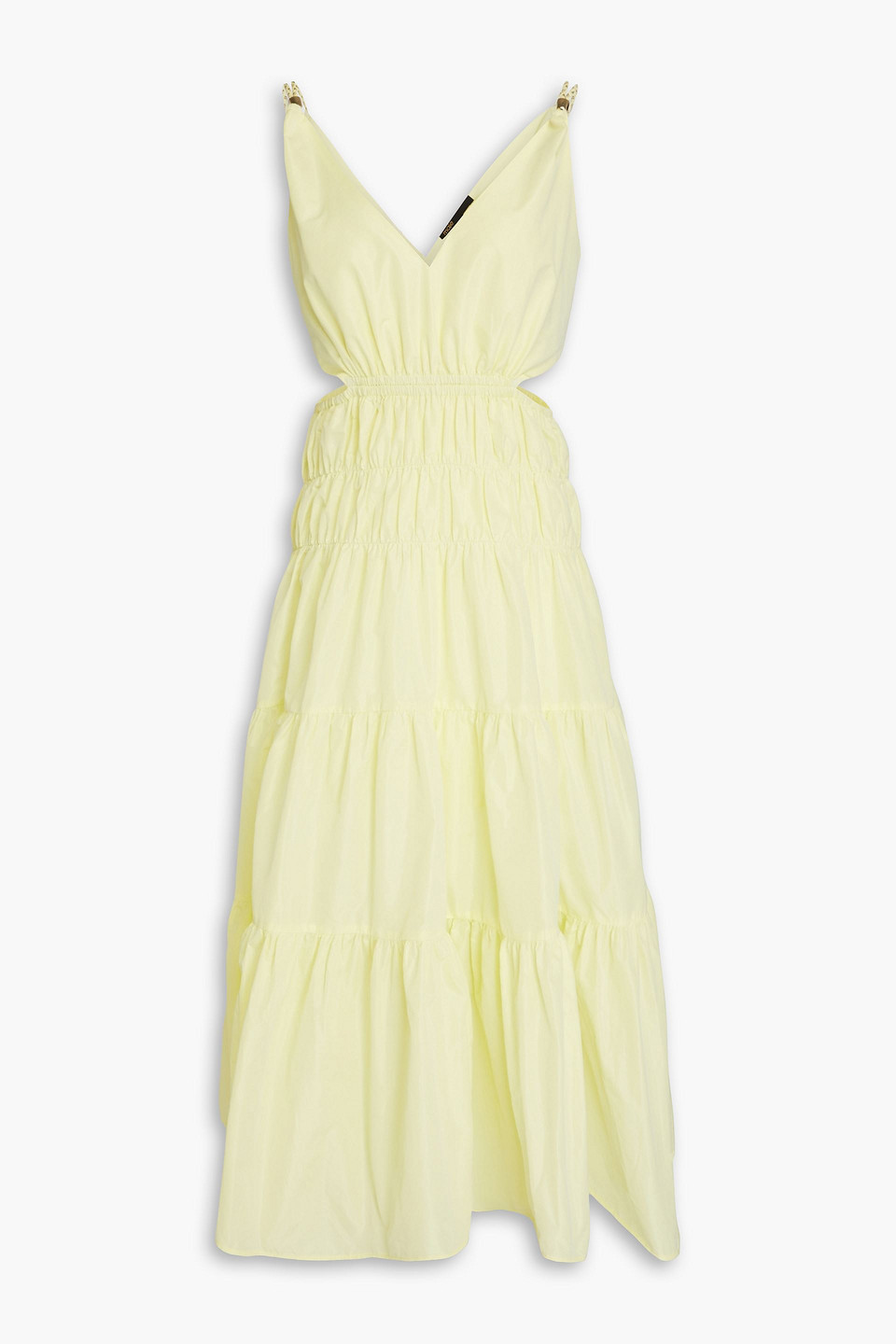Maje Cutout Shirred Shell Midi Dress In Pastel Yellow