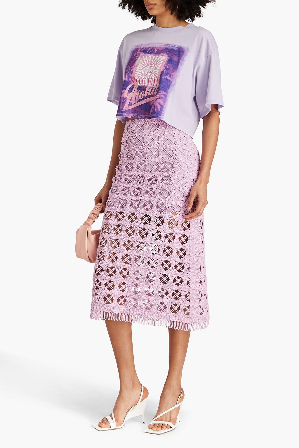 MAJE Crocheted cotton midi skirt